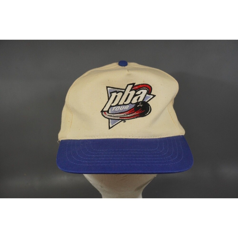Vintage PBA Tour Bowling Snapback Hat KC Caps Cream Blue Two Tone VTG 90s